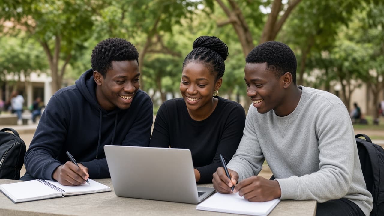 Young African students learning and collaborating with purpose